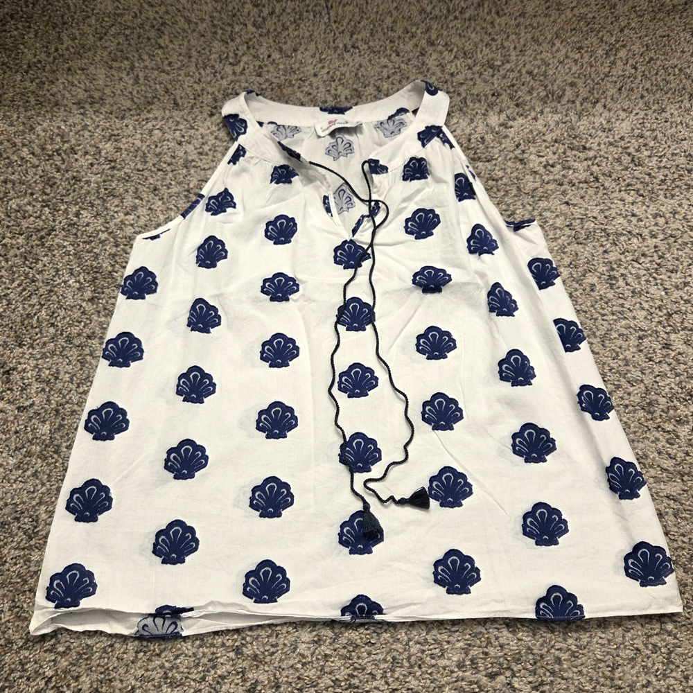 Women's White and Blue Sleeveless Top